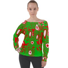 Red-green Off Shoulder Long Sleeve Velour Top by nateshop