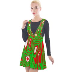 Red-green Plunge Pinafore Velour Dress by nateshop