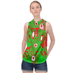 Red-green High Neck Satin Top by nateshop