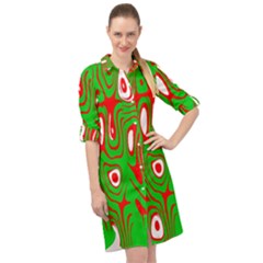 Red-green Long Sleeve Mini Shirt Dress