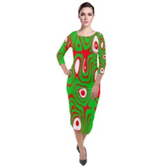 Red-green Quarter Sleeve Midi Velour Bodycon Dress by nateshop