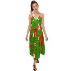 Red-green Halter Tie Back Dress  by nateshop