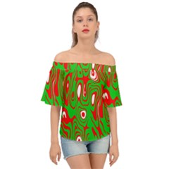 Red-green Off Shoulder Short Sleeve Top by nateshop