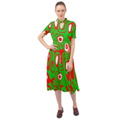 Red-green Keyhole Neckline Chiffon Dress by nateshop