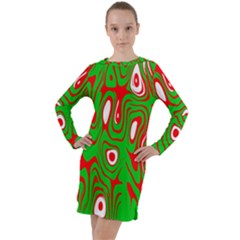 Red-green Long Sleeve Hoodie Dress by nateshop