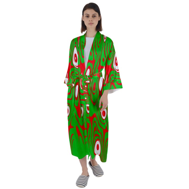 Red-green Maxi Satin Kimono