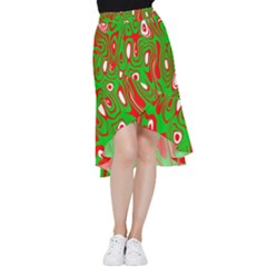 Red-green Frill Hi Low Chiffon Skirt by nateshop