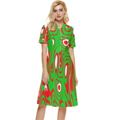 Red-green Button Top Knee Length Dress by nateshop