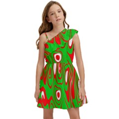 Red-green Kids  One Shoulder Party Dress