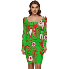 Red-green Women Long Sleeve Ruched Stretch Jersey Dress by nateshop