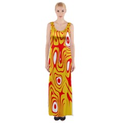 Red-yellow Thigh Split Maxi Dress by nateshop