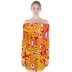 Red-yellow Long Sleeve Off Shoulder Dress by nateshop