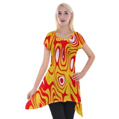 Red-yellow Short Sleeve Side Drop Tunic by nateshop