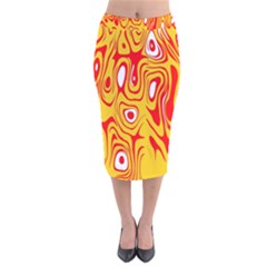 Red-yellow Velvet Midi Pencil Skirt by nateshop