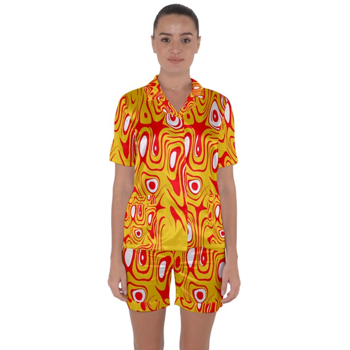 Red-yellow Satin Short Sleeve Pajamas Set