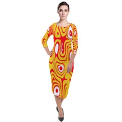 Red-yellow Quarter Sleeve Midi Velour Bodycon Dress by nateshop