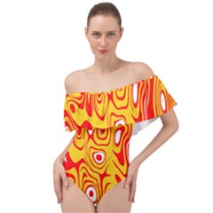 Red-yellow Off Shoulder Velour Bodysuit  by nateshop