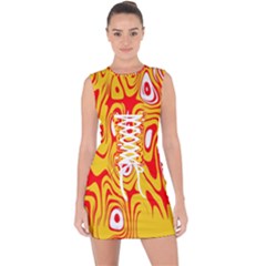 Red-yellow Lace Up Front Bodycon Dress by nateshop