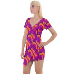 Retro-pattern Short Sleeve Asymmetric Mini Dress by nateshop