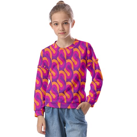 Retro-pattern Kids  Long Sleeve Tee With Frill  by nateshop