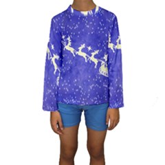 Santa-claus-with-reindeer Kids  Long Sleeve Swimwear by nateshop