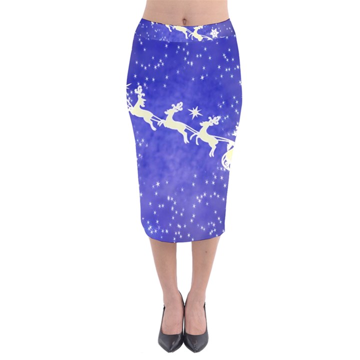 Santa-claus-with-reindeer Velvet Midi Pencil Skirt