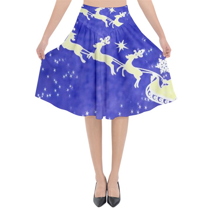 Santa-claus-with-reindeer Flared Midi Skirt