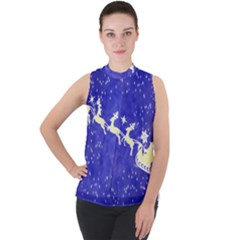 Santa-claus-with-reindeer Mock Neck Chiffon Sleeveless Top by nateshop