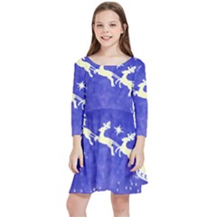 Santa-claus-with-reindeer Kids  Quarter Sleeve Skater Dress