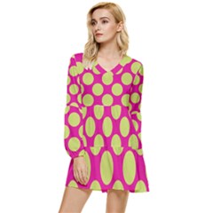 Seamless, Polkadot Tiered Long Sleeve Mini Dress by nateshop