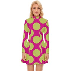 Seamless, Polkadot Long Sleeve Velour Longline Dress by nateshop