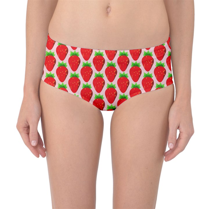 Strawberries Mid-Waist Bikini Bottoms