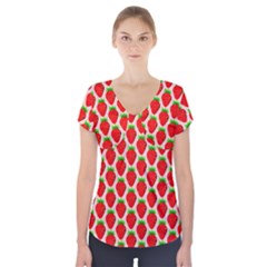 Strawberries Short Sleeve Front Detail Top by nateshop