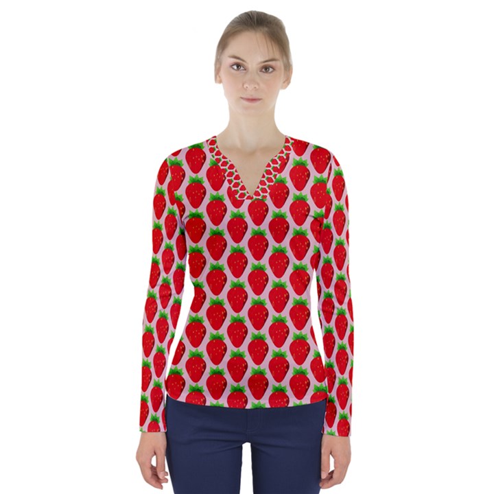 Strawberries V-Neck Long Sleeve Top