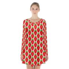 Strawberries Long Sleeve Velvet V-neck Dress by nateshop