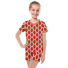 Strawberries Kids  Mesh Tee and Shorts Set