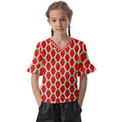 Strawberries Kids  V-neck Horn Sleeve Blouse by nateshop