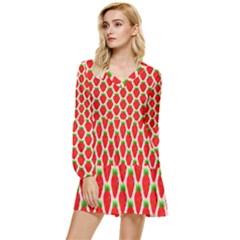 Strawberries Tiered Long Sleeve Mini Dress by nateshop