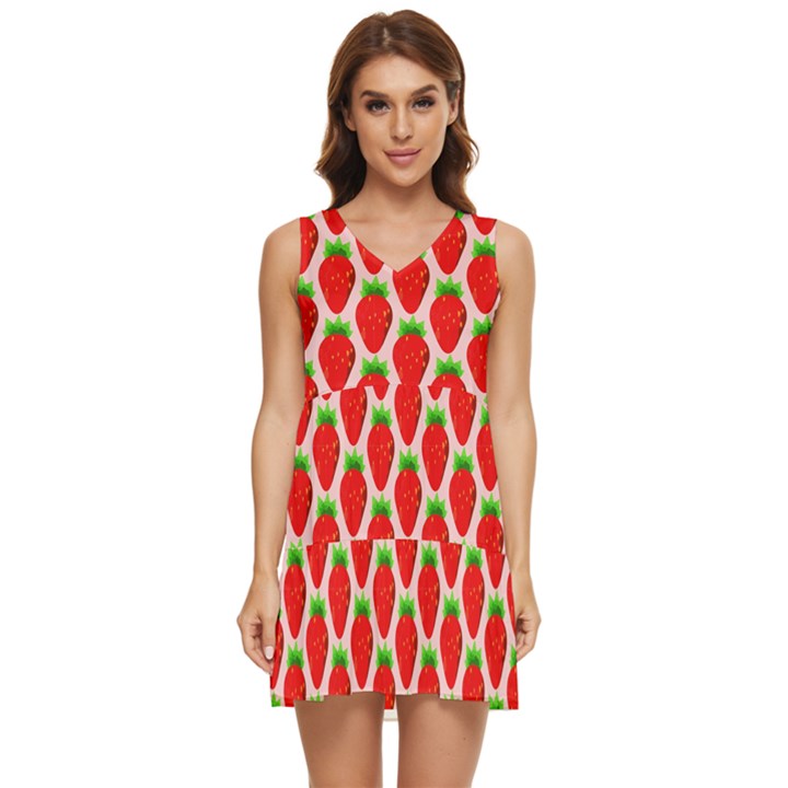 Strawberries Tiered Sleeveless Mini Dress