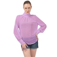 Stripes High Neck Long Sleeve Chiffon Top by nateshop