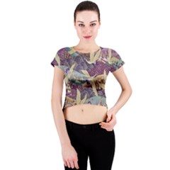 Textile Fabric Pattern Crew Neck Crop Top by nateshop