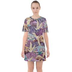 Textile Fabric Pattern Sixties Short Sleeve Mini Dress by nateshop