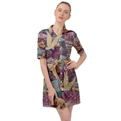 Textile Fabric Pattern Belted Shirt Dress by nateshop