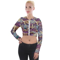 Textile Fabric Pattern Long Sleeve Cropped Velvet Jacket by nateshop