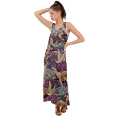 Textile Fabric Pattern V-neck Chiffon Maxi Dress by nateshop