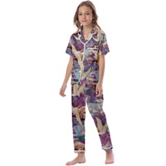 Textile Fabric Pattern Kids  Satin Short Sleeve Pajamas Set by nateshop