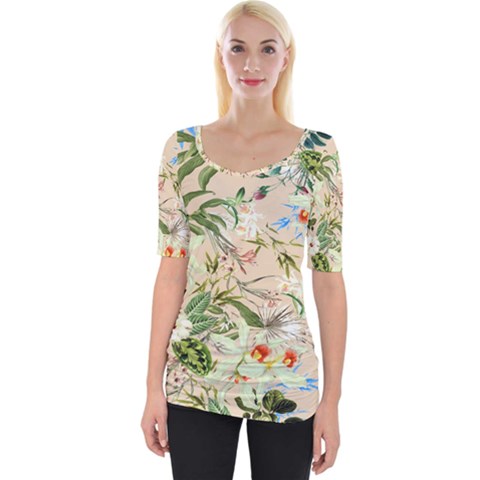 Tropical Fabric Textile Wide Neckline Tee by nateshop