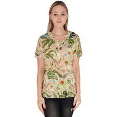 Tropical Fabric Textile Women s V-neck Scrub Top by nateshop