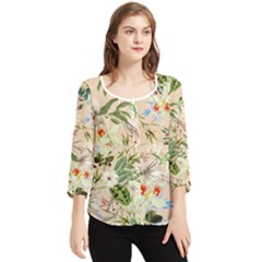 Tropical Fabric Textile Chiffon Quarter Sleeve Blouse by nateshop