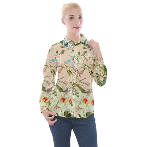 Tropical Fabric Textile Women s Long Sleeve Pocket Shirt by nateshop